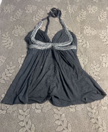 Sky Black Halter Top with Embellished Neckline
