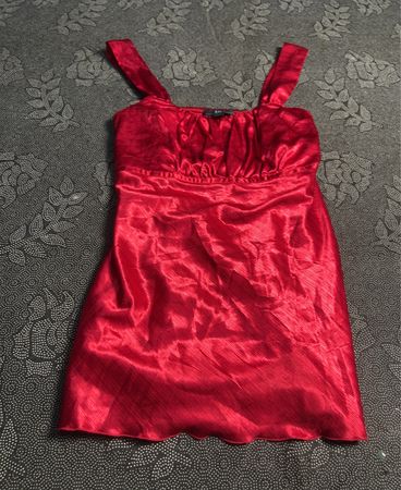 Red Ruched Spaghetti Strap Dress