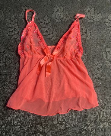 Coral Babydoll Lingerie with Bow and Sequins