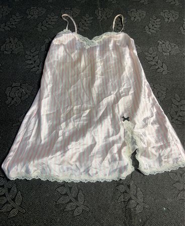 Victoria's Secret Pink and White Striped Satin Lace Trim Slip Dress