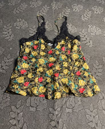 Silkscreen Floral Lace Trim Cami