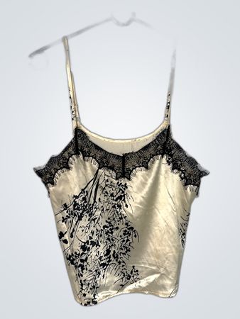 Silk Camisole with Black Floral Design