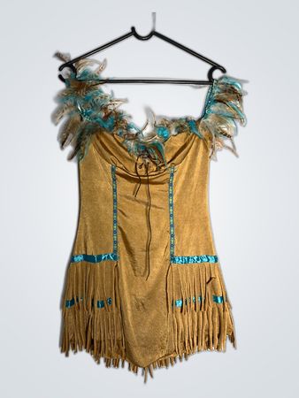 Unbranded Gold Suede Fringe Dress with Feathers