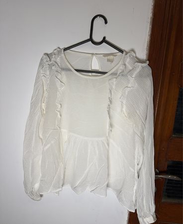 White Sheer Blouse with Ruffles