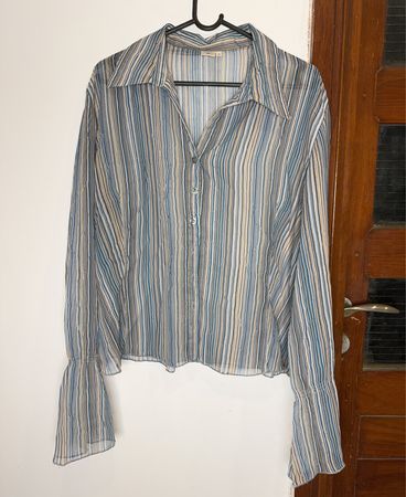 Blue and White Striped Women's Blouse