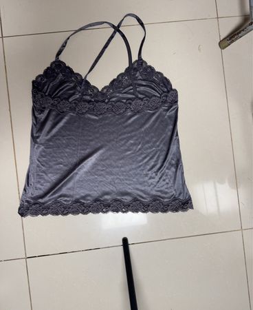 Gray Lace-Trimmed Silk Camisole