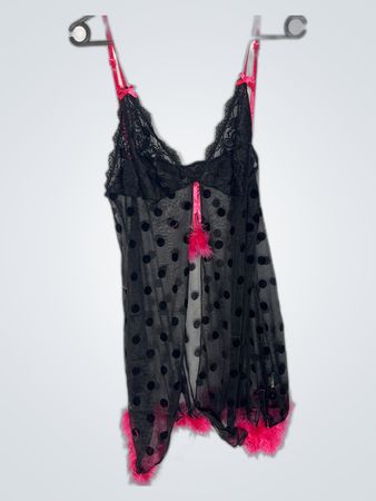 Black Polka Dot Chemise with Pink Trim
