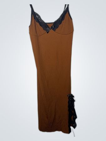 Brown Nightgown with Black Lace Trim