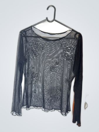Black Sheer Long-Sleeve Top