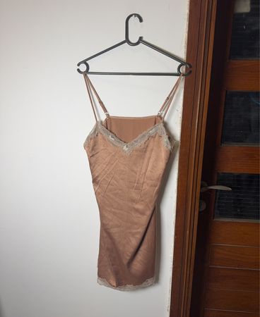 Pink Lace-Trimmed Slip Dress