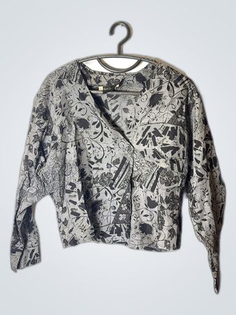 Gray and Black Patterned Long-Sleeve Shirt