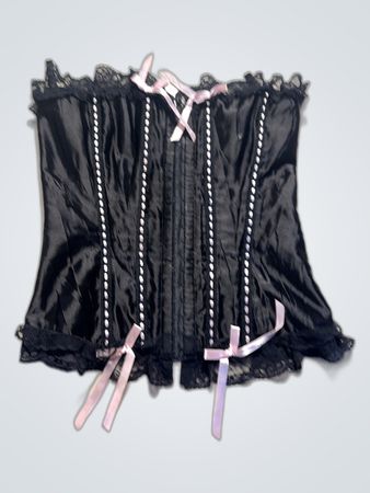 Black Satin Corset with Lace Trim