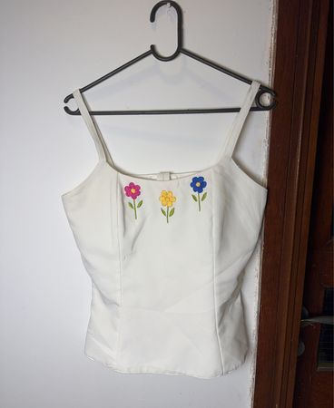 White Corset Top with Floral Embroidery
