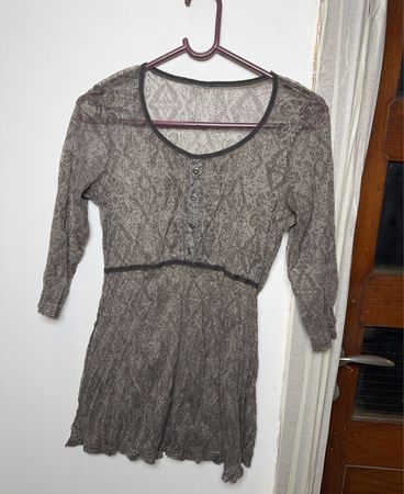 Sheer Burnout Floral Print Button Front Mini Dress