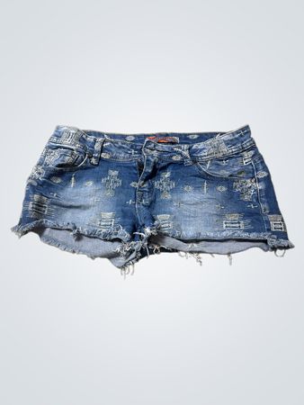 Denim-Shorts mit gesticktem Muster