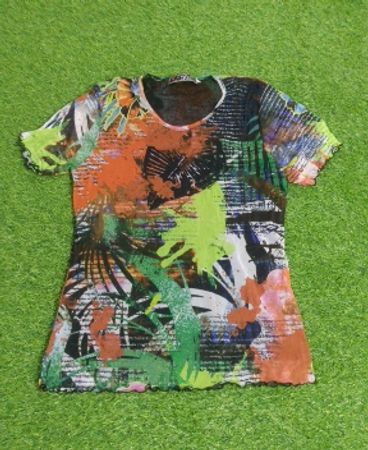 Quatre Vents Tropical Print Mesh Top