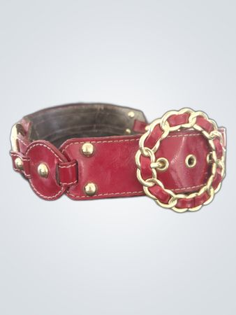 Red Leather Dog Collar with Gold Buckle