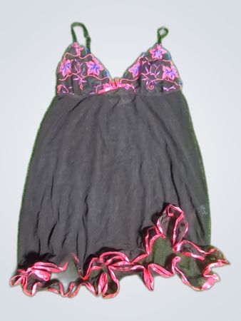 Black Chemise with Pink and Purple Floral Pattern