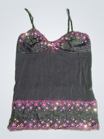 Black Floral Embellished Cami Top