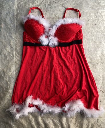 Red Lace Santa Babydoll with Fur Trim