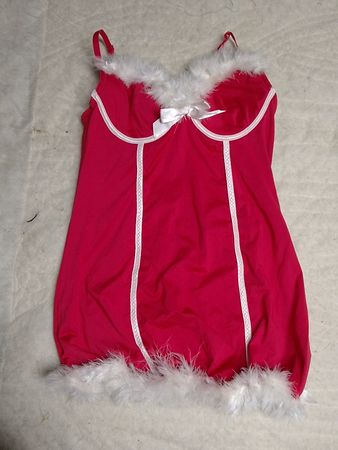 Pink Lingerie Bodysuit with White Fur Trim