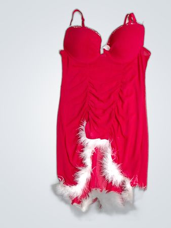 Red Lingerie Chemise with White Fur Trim