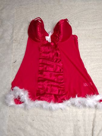 Red Lingerie Top with White Fur Trim