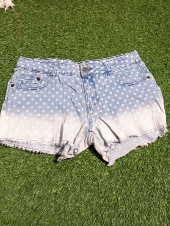 Denim Shorts with White Polka Dots