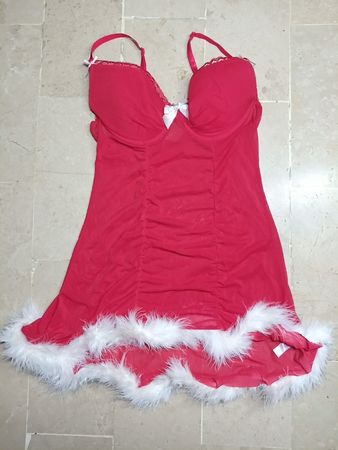 Victoria's Secret Red Santa Chemise with White Fur Trim