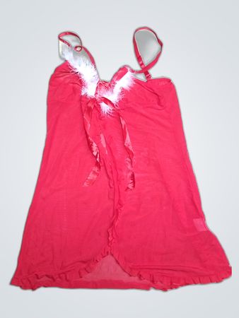 Pink Lace Chemise with Feather Accents