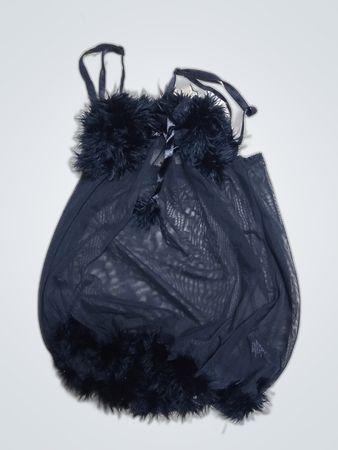 Black Lace Chemise with Fur Trim