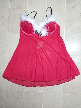 Red Lacy Chemise with Feather Trim