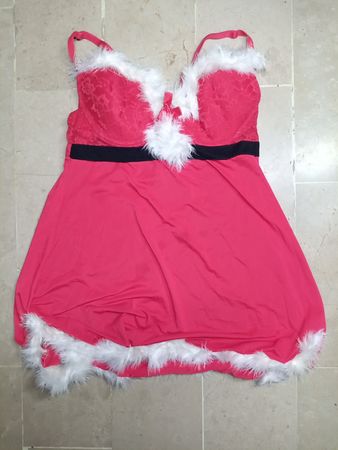 Victoria's Secret Red Lace Slip Dress with Fur Trim