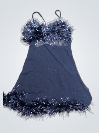 Black Nightgown with Fur Trim