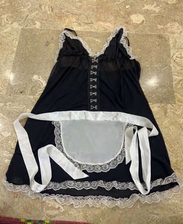 Black Lace-Trimmed Apron Dress