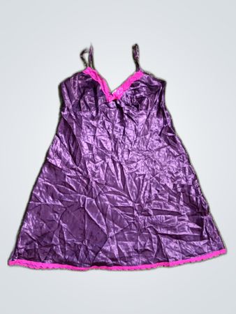 Purple Satin Chemise with Pink Trim