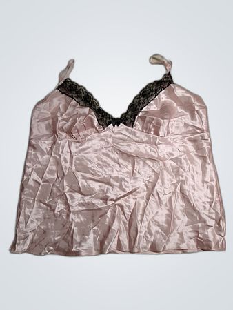 Pink Satin Cami with Lace Trim
