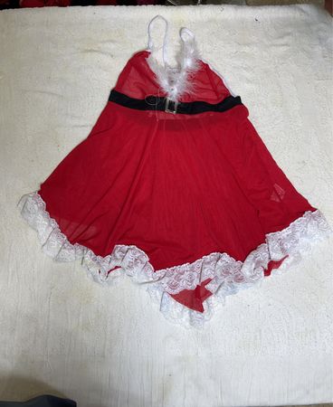 Red Santa Costume Skirt with White Lace Trim