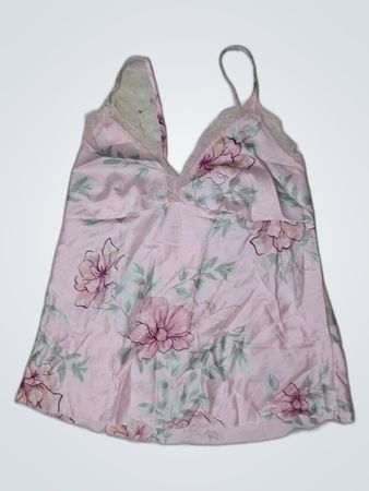 Pink Floral Lace Trim Camisole Top