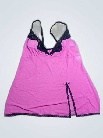 Pink Chemise with Black Lace Trim
