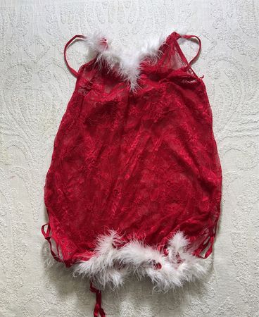 Red Lace Babydoll with Feather Trim