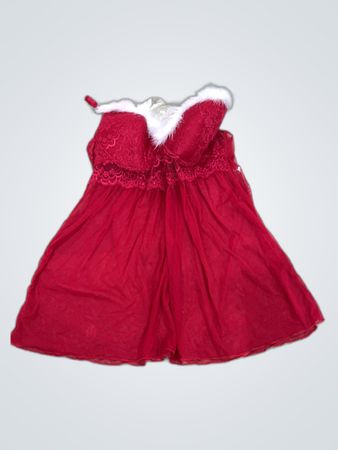 Red Lace Chemise with Fur Trim