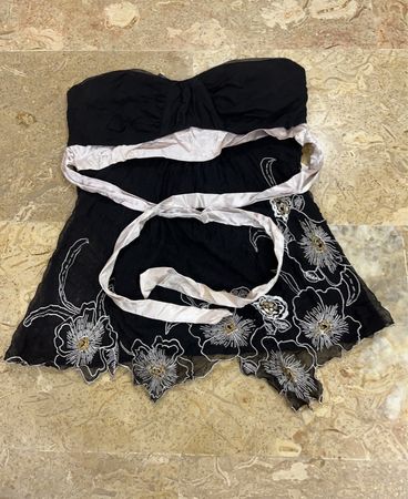 Black Floral Embroidered Bustier Top