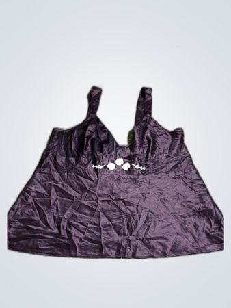 Black Satin Top with Floral Detail