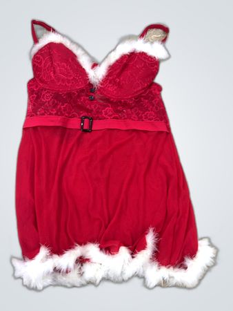 Red Santa-Style Chemise with Fur Trim