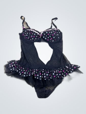 Ann Summers Black Lace Bodysuit with Hearts