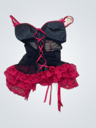 La Senza Black Satin Bustier with Red Lace