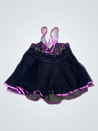Black Lace Top with Pink Trim