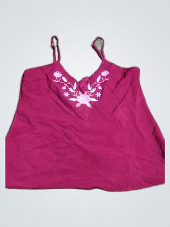 Red Camisole with Floral Embroidery
