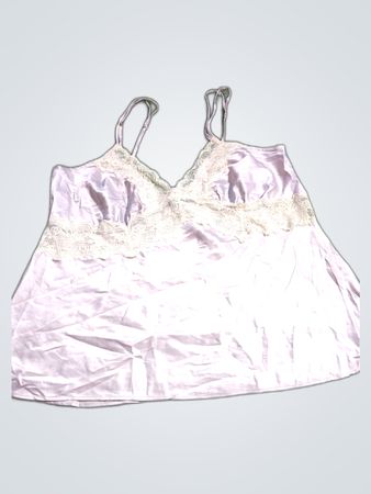 Pink Satin Cami with Lace Trim